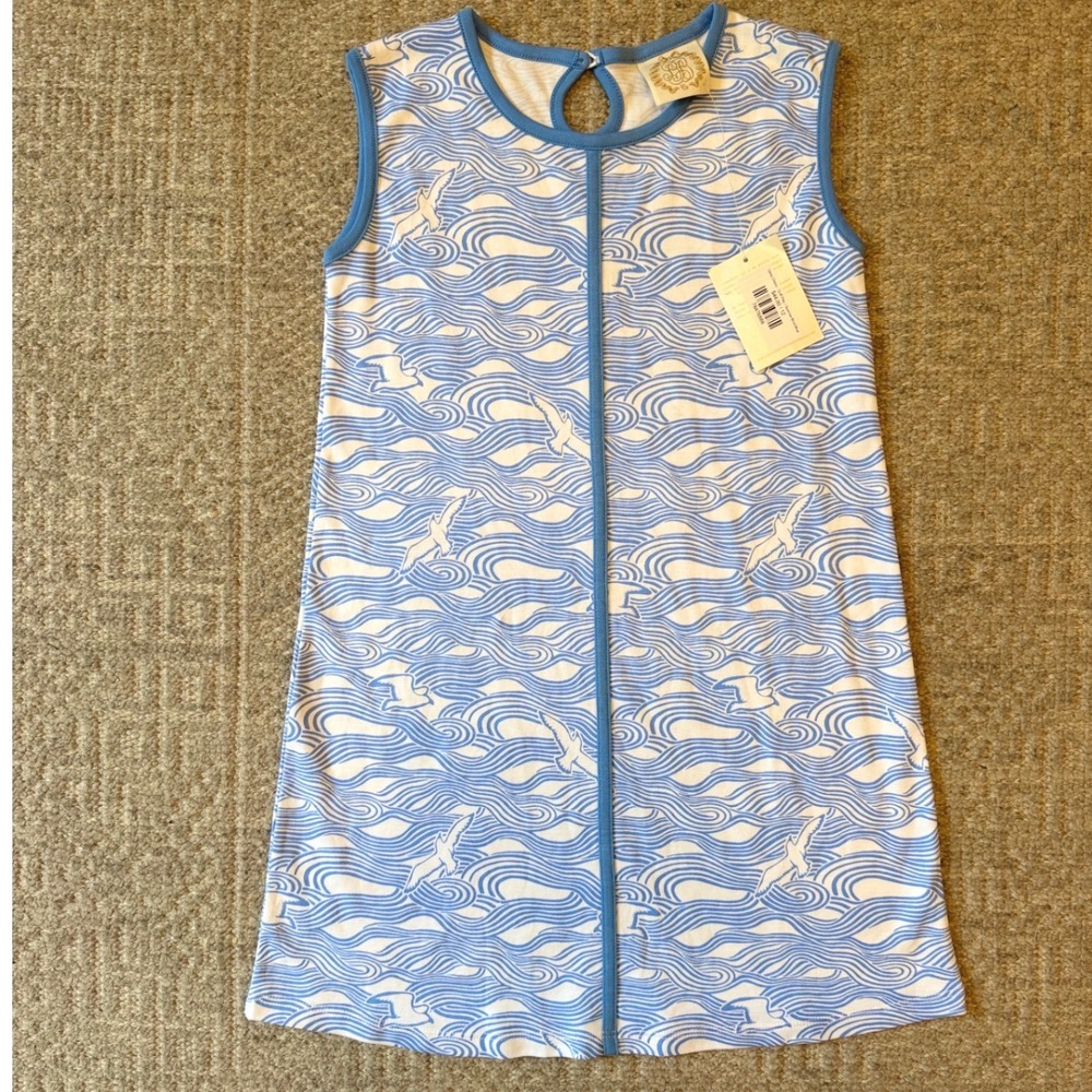 NWT TBBC Beaufort Bonnet company Girls Daisy dress Gulf Play Blue 12